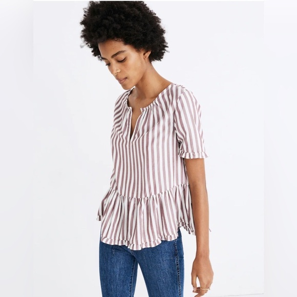 Madewell Tops - MADEWELL Stanza Ruffle-Hem Top in Stripe size xs